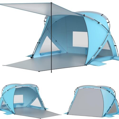 Pop Up Beach Tent with Extended Canopy and Arched Roof