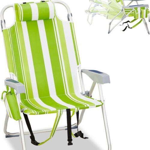 Backpack-Style Beach Chair With Cooler Bag And Side Pocket
