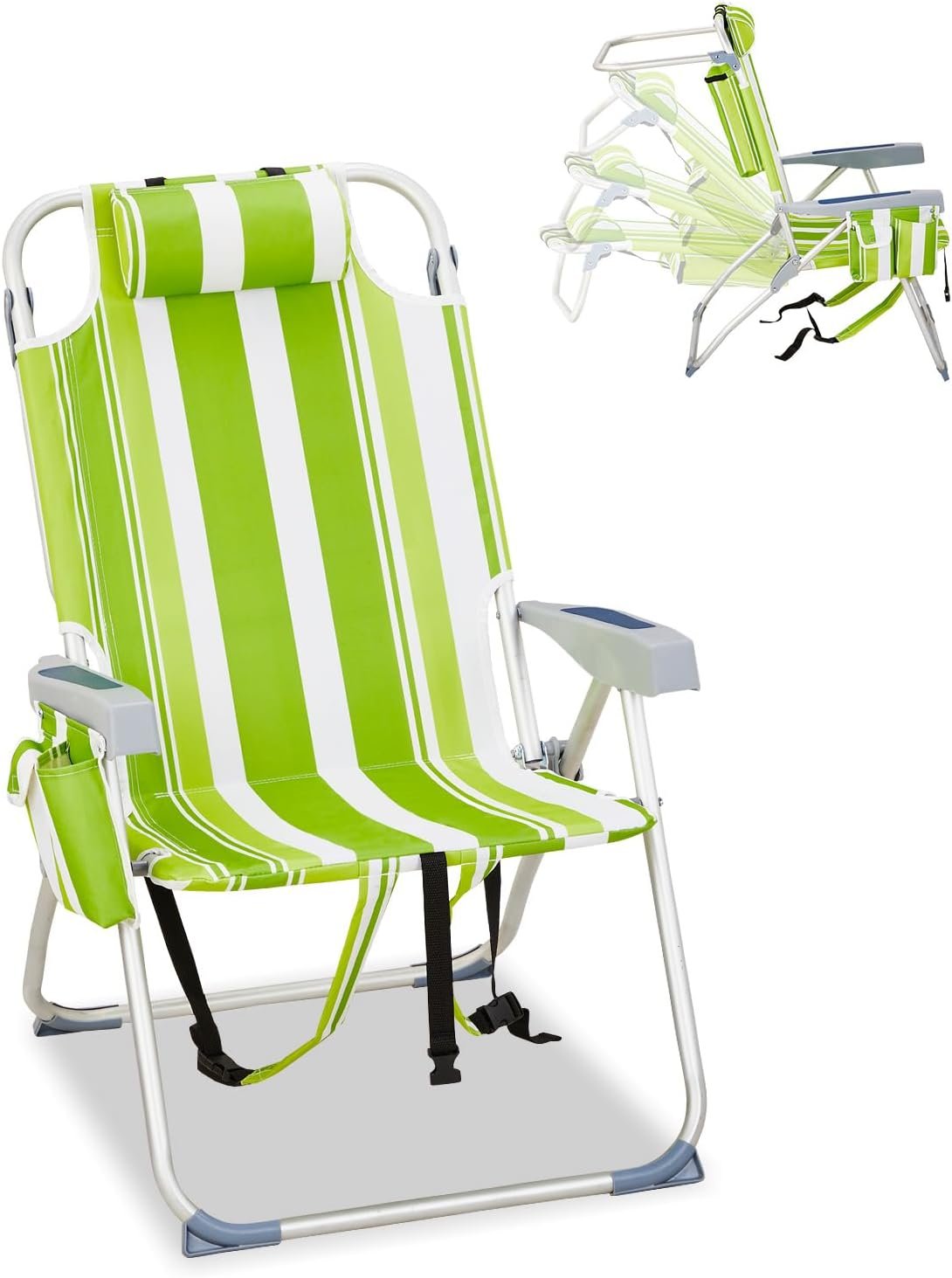 Backpack-Style Beach Chair With Cooler Bag And Side Pocket