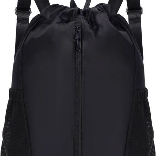 Drawstring Beach Bag with Shoe Compartment and Mesh Pockets