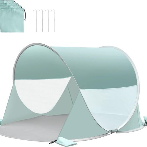Self Pitching Beach Tent with Fiberglass Poles and Sandbags