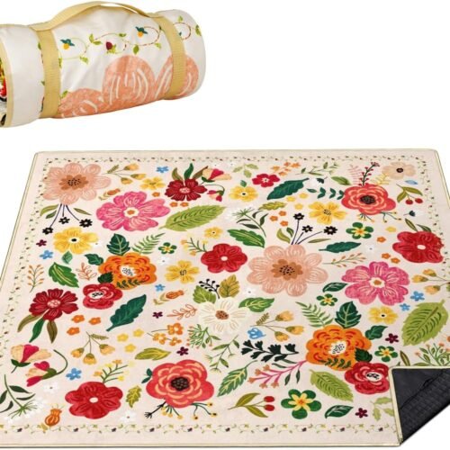 Vintage Floral Beach Blanket with Waterproof Oxford Base
