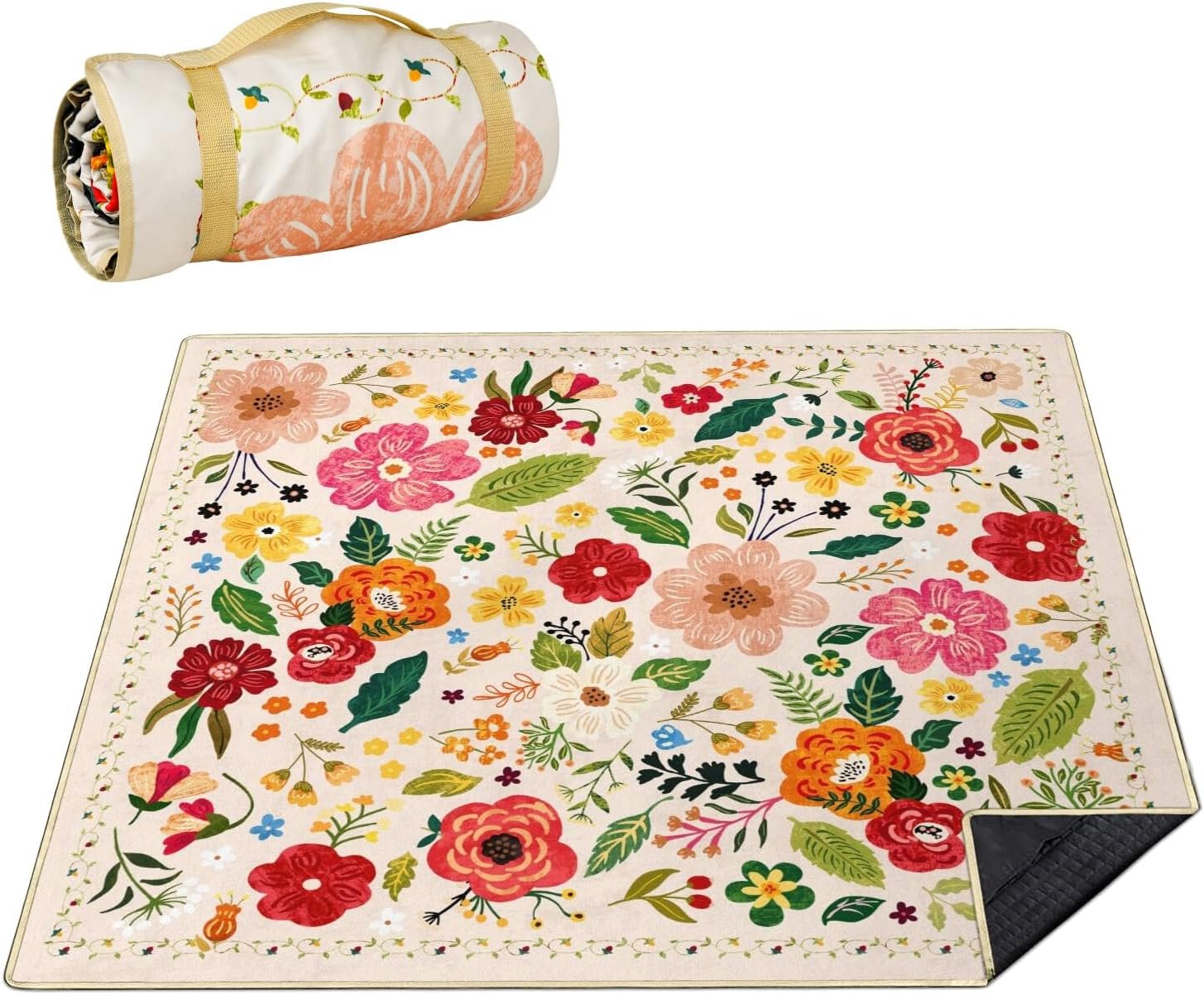 Vintage Floral Beach Blanket with Waterproof Oxford Base