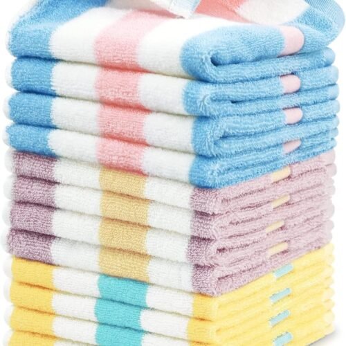 Striped Cotton Beach Face Towels for Bath and Travel
