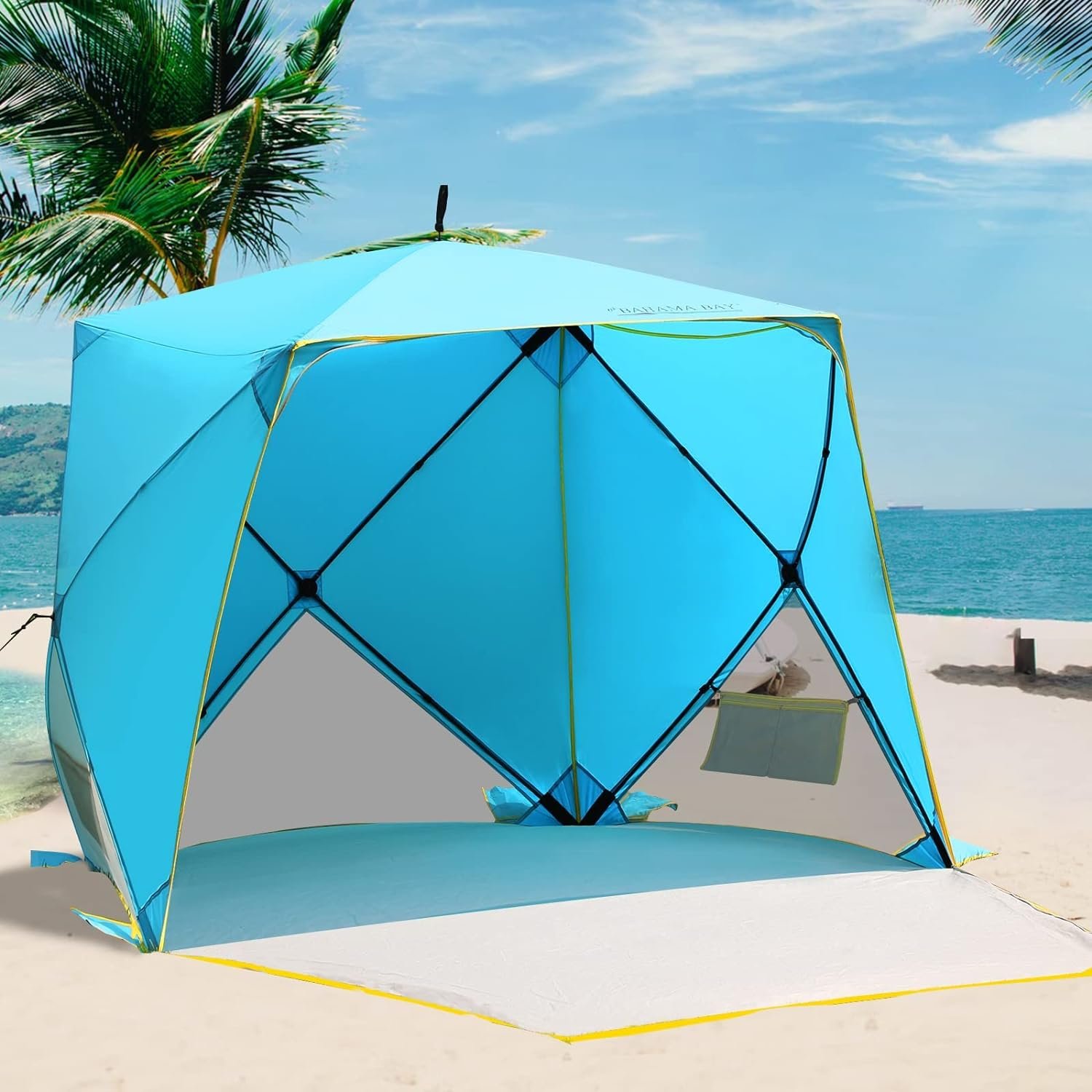 Pop Up Beach Tent with Silver Coated Fabric and Front Extension