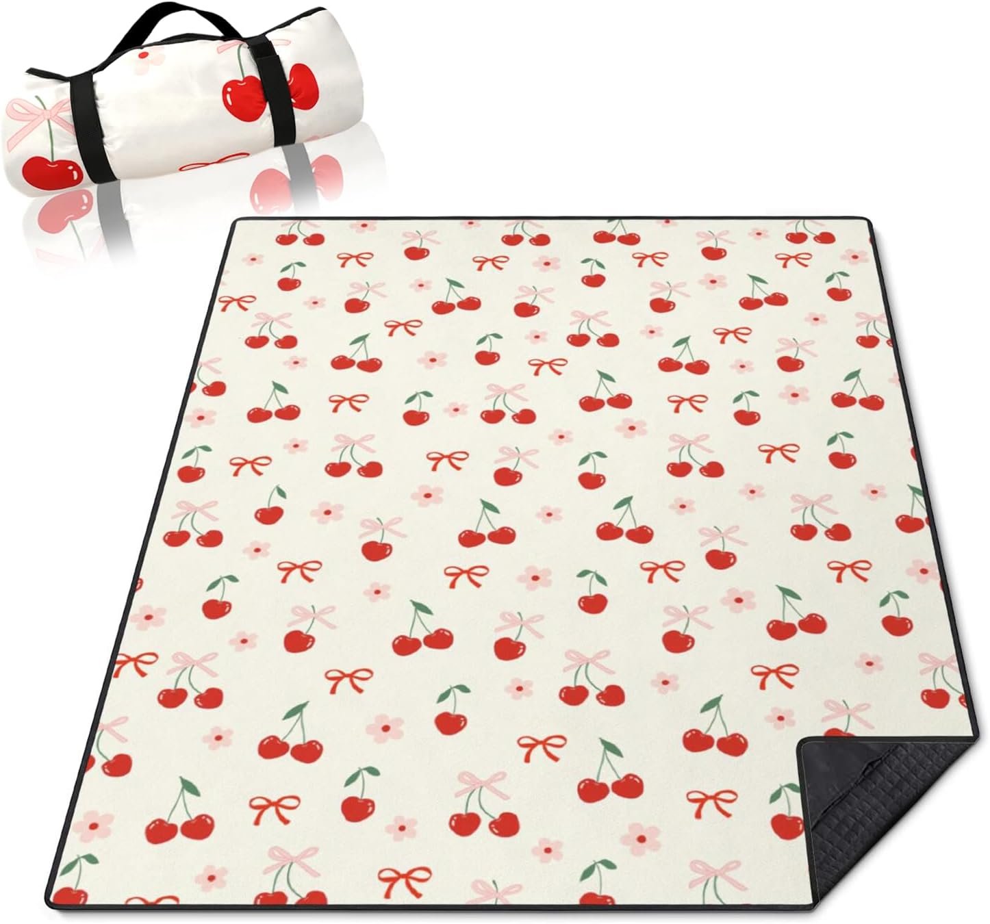Cherry Print Beach Blanket with Waterproof Oxford Backing