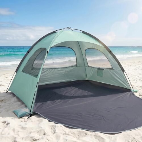 Fiberglass Beach Tent with UPF 50 Protection and Mesh Windows