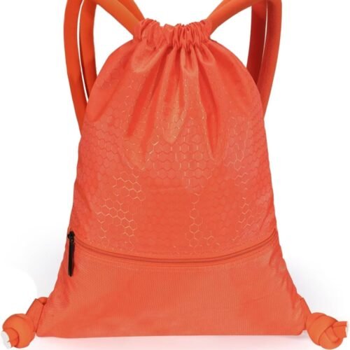 Foldable Drawstring Beach Bag with Front Zipper Pocket