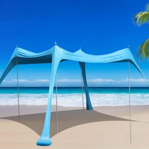 Lycra Beach Sun Shade with Adjustable Poles and Sandbag Anchors