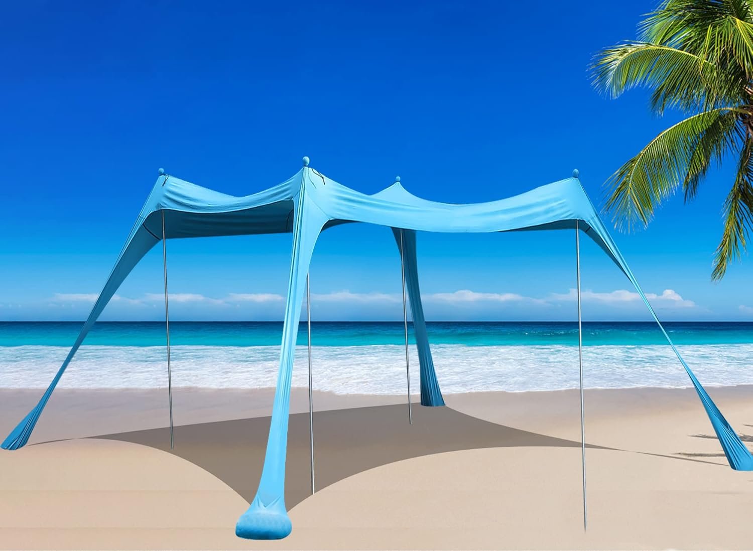 Lycra Beach Sun Shade with Adjustable Poles and Sandbag Anchors