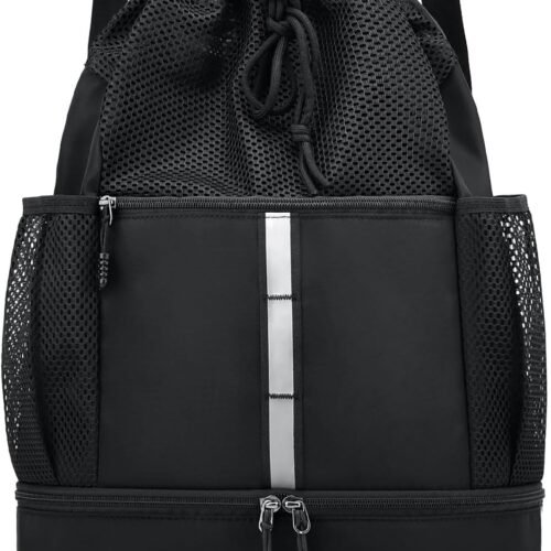 Drawstring Beach Backpack with Reflective Stripe and Wet Pocket