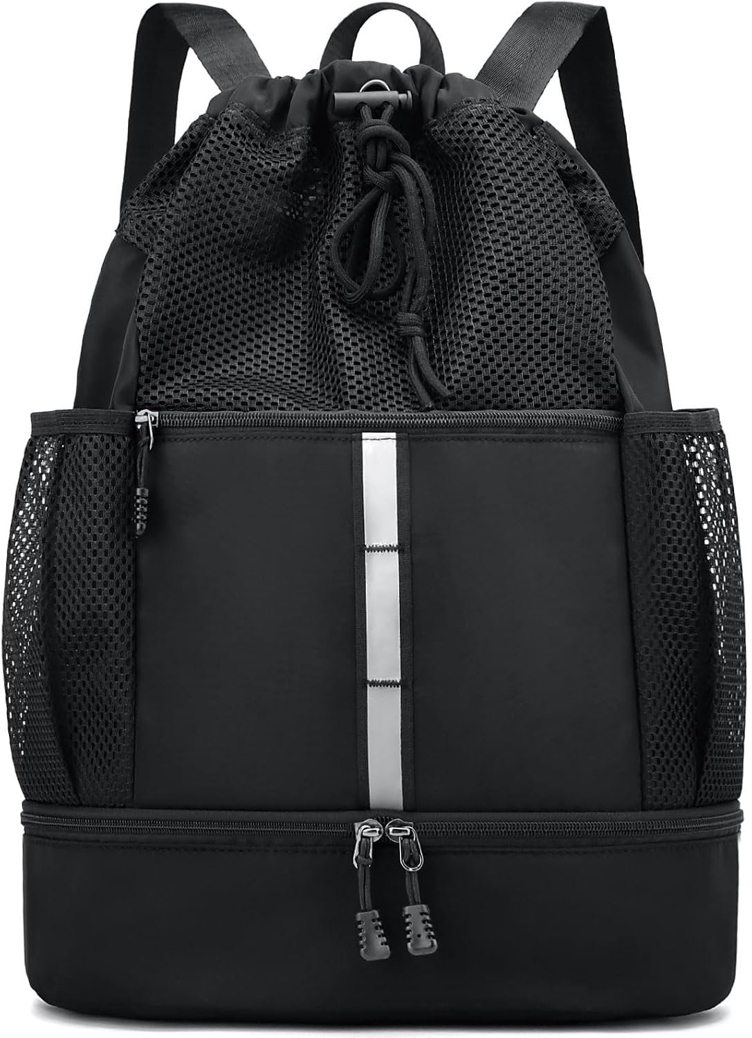 Drawstring Beach Backpack with Reflective Stripe and Wet Pocket