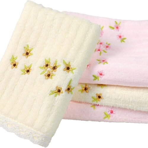 Floral Embroidered Cotton Beach Face Towels for Guests