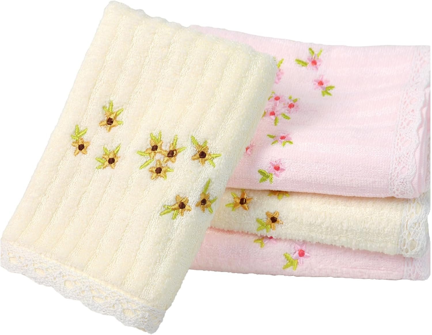 Floral Embroidered Cotton Beach Face Towels for Guests