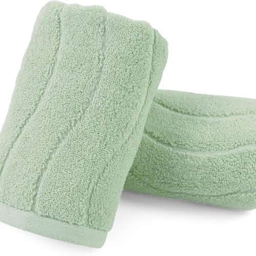 Sage Green Cotton Beach Hand Towels with Wave Stripes