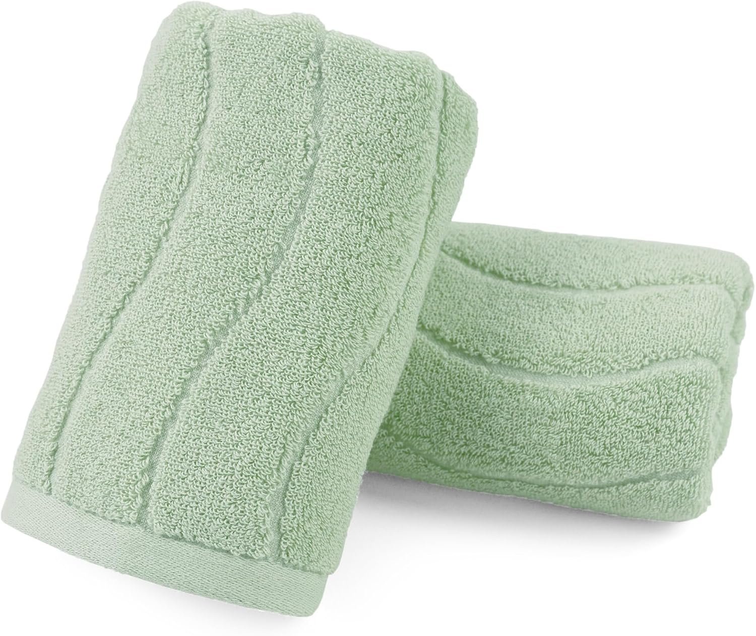 Sage Green Cotton Beach Hand Towels with Wave Stripes