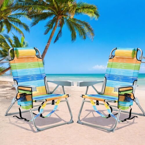 Mid-To-High Profile Folding Chair, 4-Position Lay-Flat, Rainbow Design