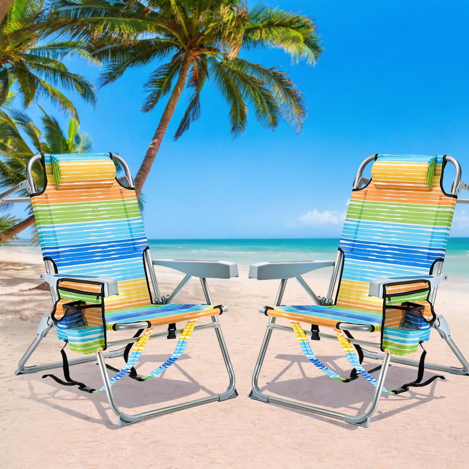 Mid-To-High Profile Folding Chair, 4-Position Lay-Flat, Rainbow Design