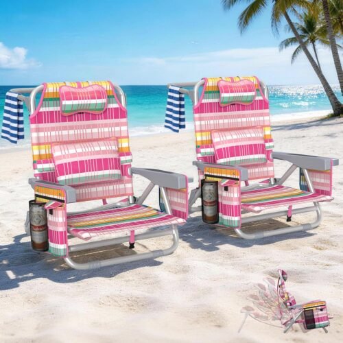 5-Position Adjustable Folding Chair With Lumbar Support And Cup Holder