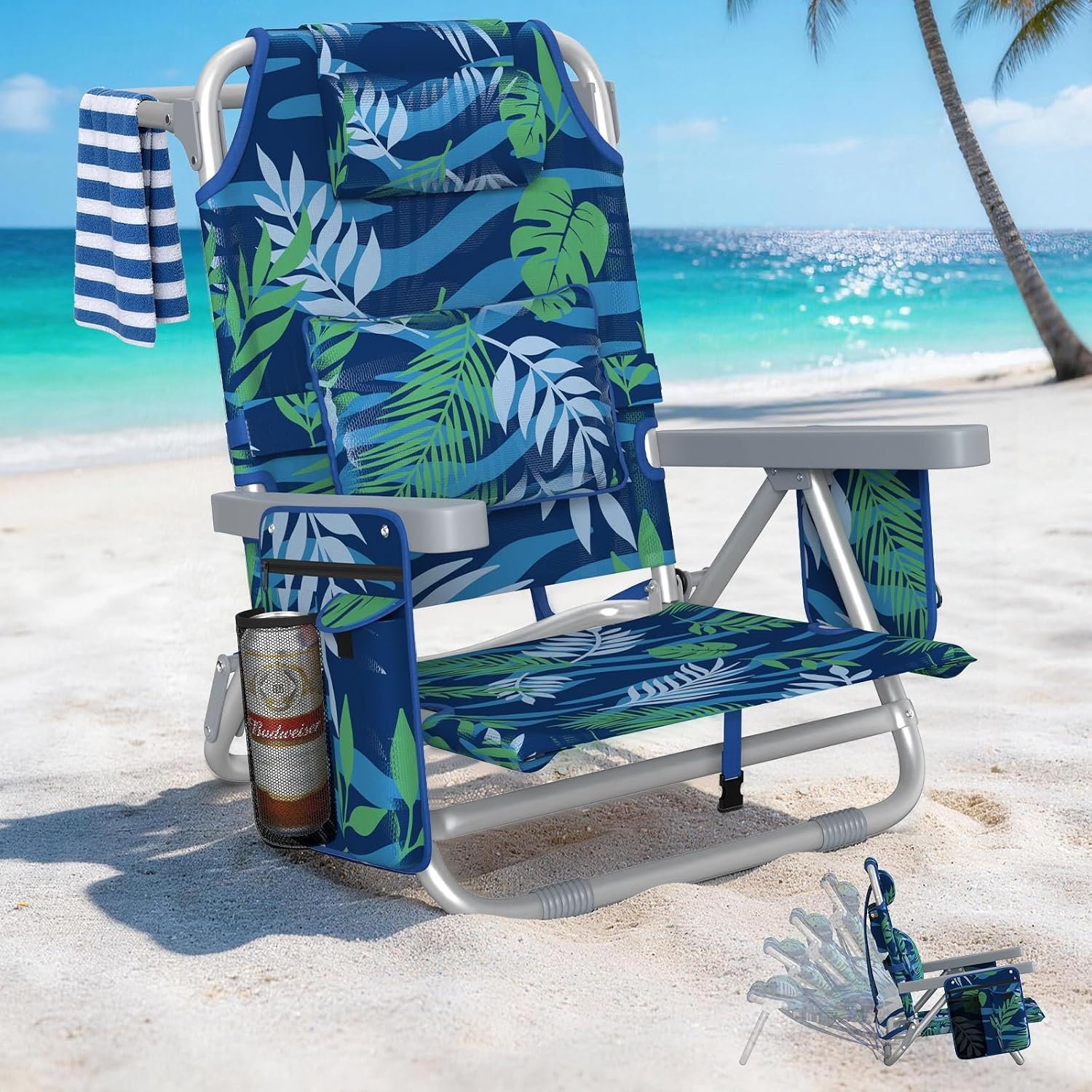 5-Position Adjustable Backpack Chair With Lumbar Support