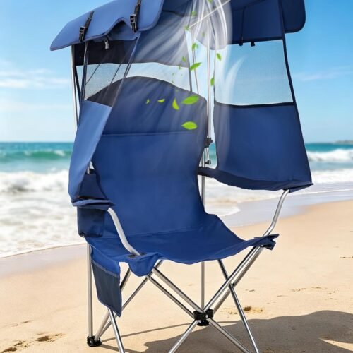 High-Back Camping Chair With Sunshade And Silent Fan
