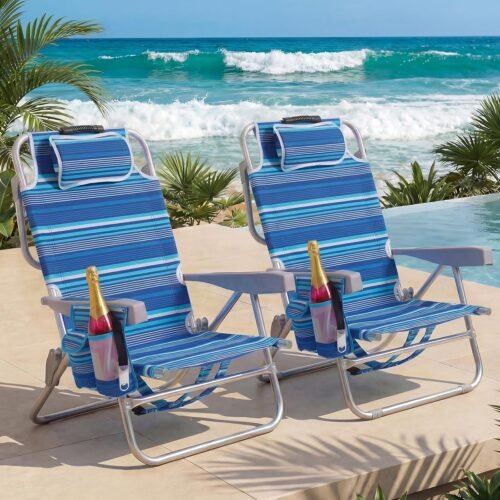 5-Position Lay-Flat Backpack Chair With Cooler Bag And Cup Holder