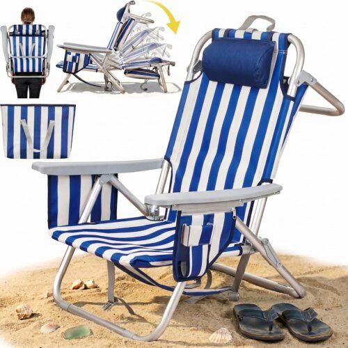 Low-Profile Aluminum Backpack Chair, 5-Position Lay-Flat With Cooler Bag