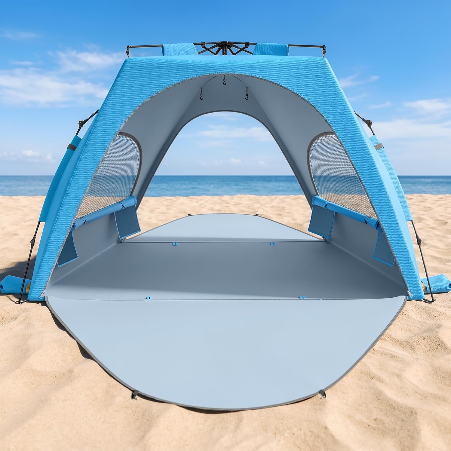 Pop Up Beach Tent with Mesh Windows and Windproof Accessories
