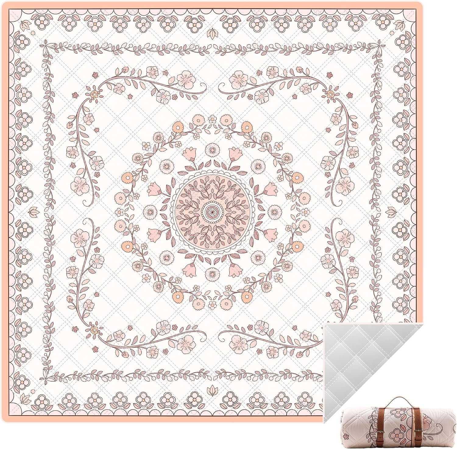 Bohemian Beach Mat with Waterproof Printed Top and Insulated Base