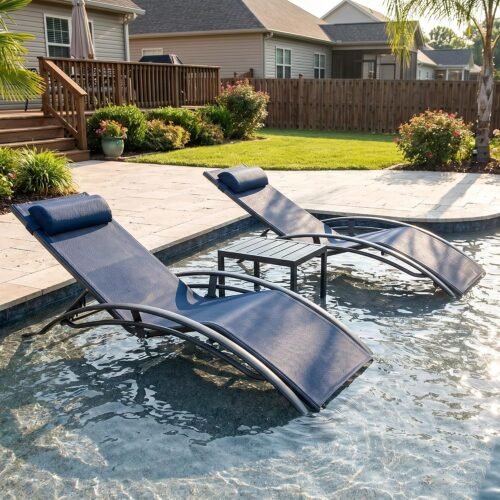 All-Weather Patio Lounger With Armrests And Side Table